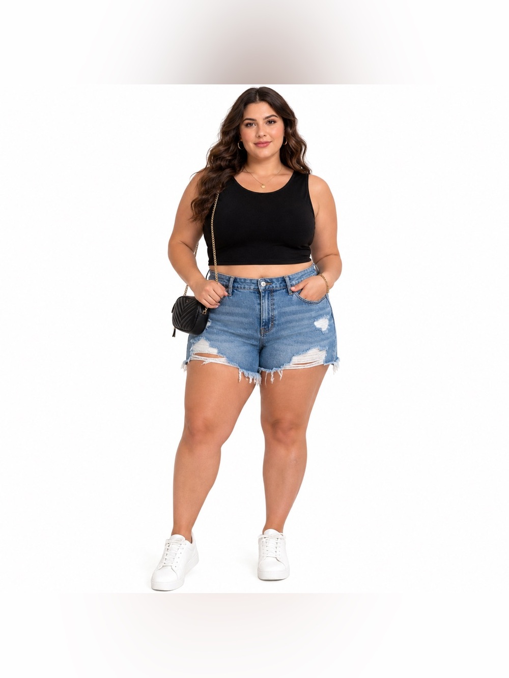 Black Sleeveless Basic Stretch Crop Top Plus Size 1X